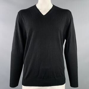 CALVIN KLEIN Size XL Black Merino Wool Knit V-Neck Pullover